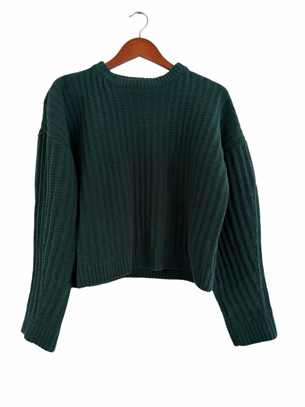 New In Emerald Green Ribbed Chenille Long Sleeve Pullover Sweater Medium